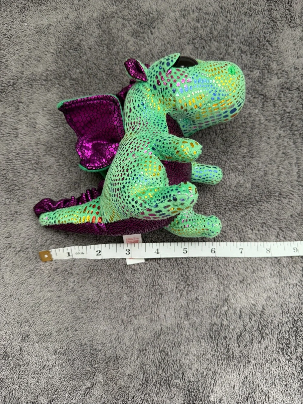 Ty Cinder Sparkly Green and Purple Dragon Plush